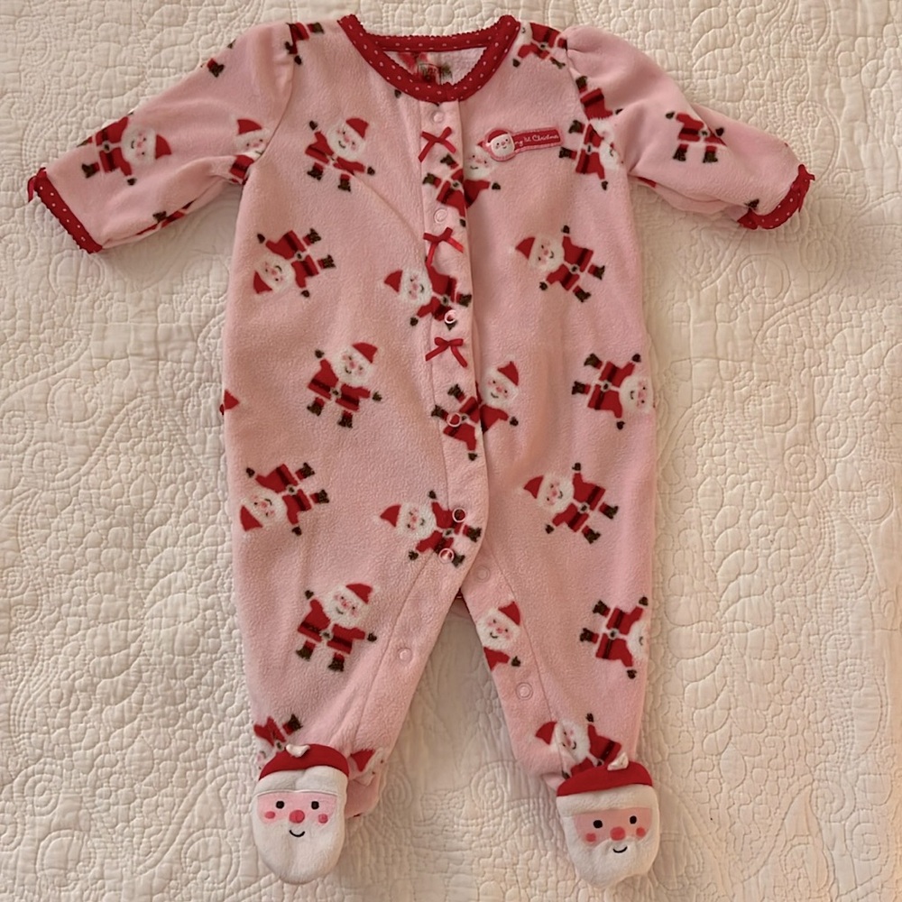 1st Christmas Fleece Footies with Ruffle Butt | 0-3m
